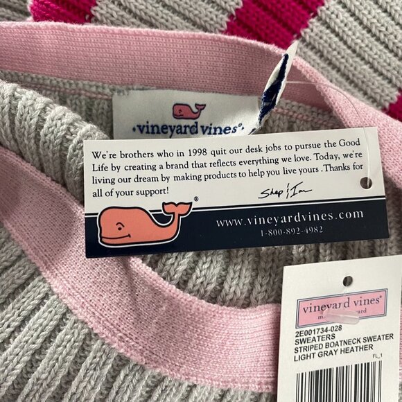 Vineyard Vines Sweater Large Striped Boatneck Gray Pink Cotton Blend NWT FS-1193 - Picture 7 of 10